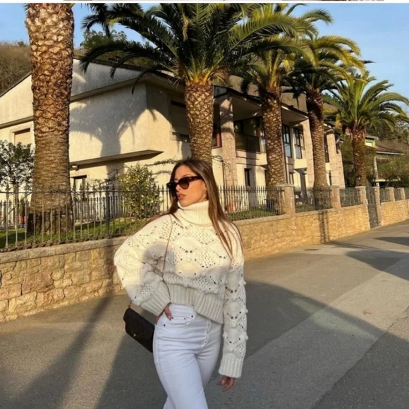 Zara * Cable Knit Sweater With Buttoned Cuffs - Picture 11 of 16